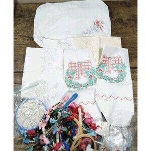 Vintage Cross Stitch Pattern Blanks Placements Pillowcase Mitt DMC Floss Lot